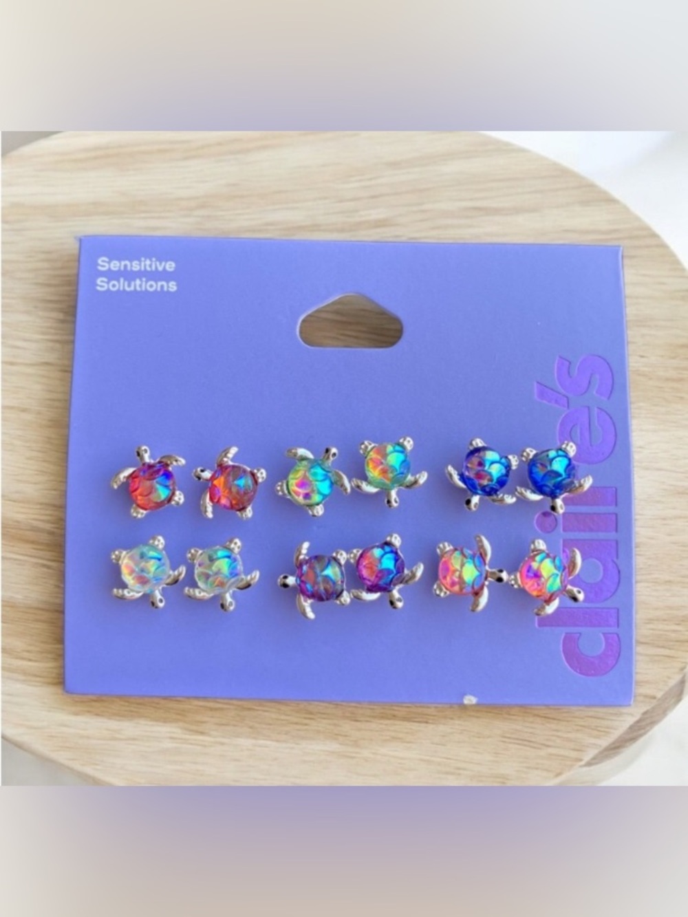 NEW Claire's Sensitive Solutions Silver Multicolour Turtle Earrings Set 6 Ocean
